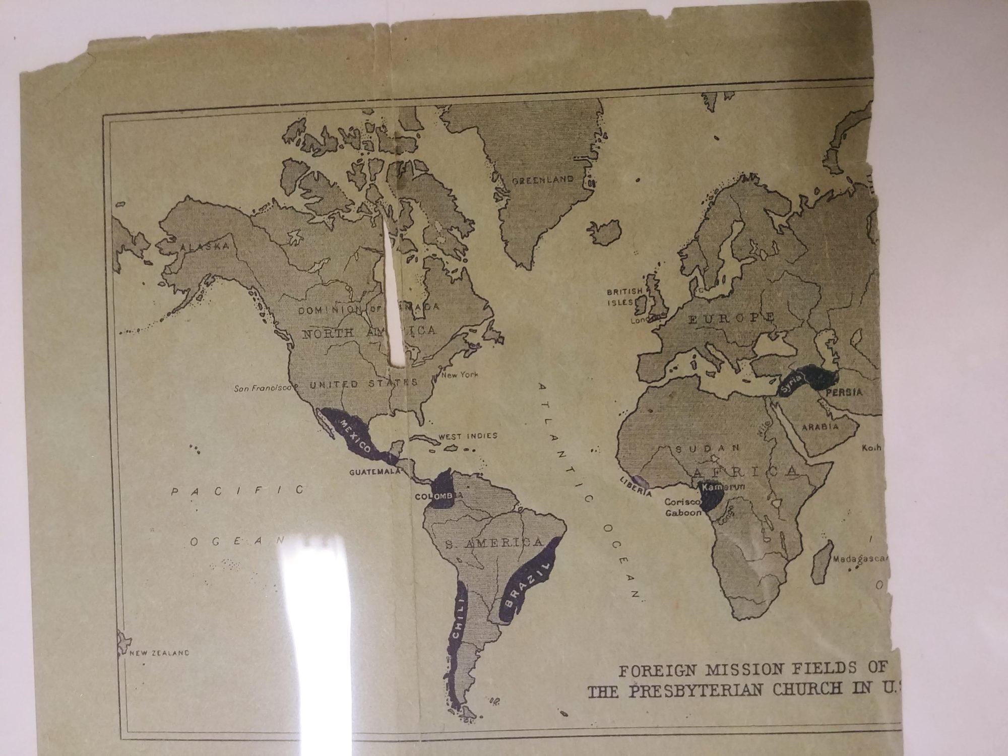 image early 20th century map of Presbyterian Mission Fields around the world